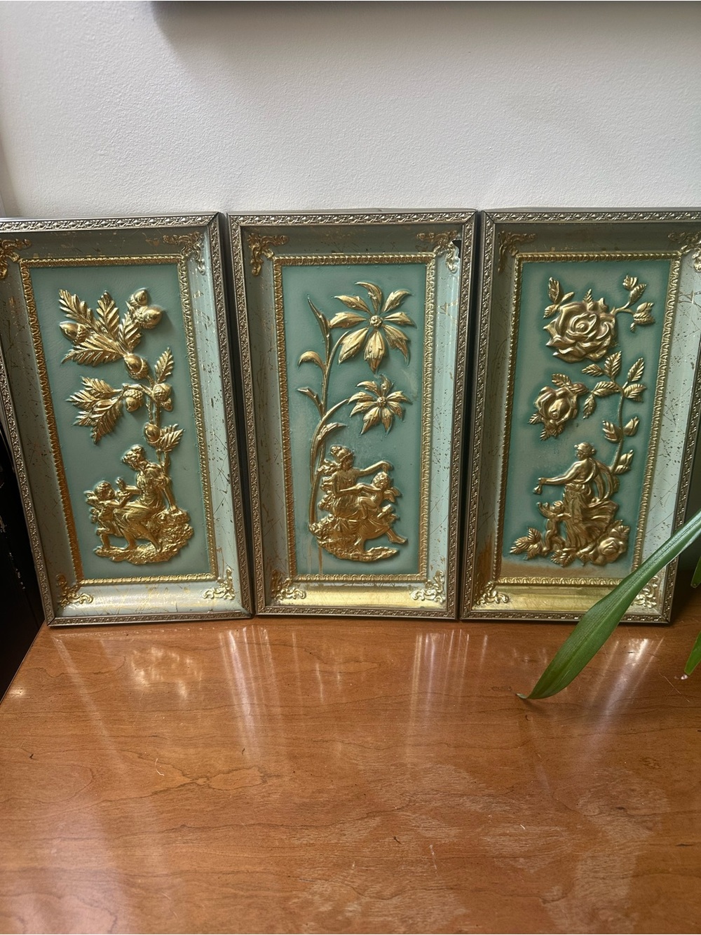 Vintage “Jade” Set of 3 MCM 4 Seasons Metalcraft Wall Plaques